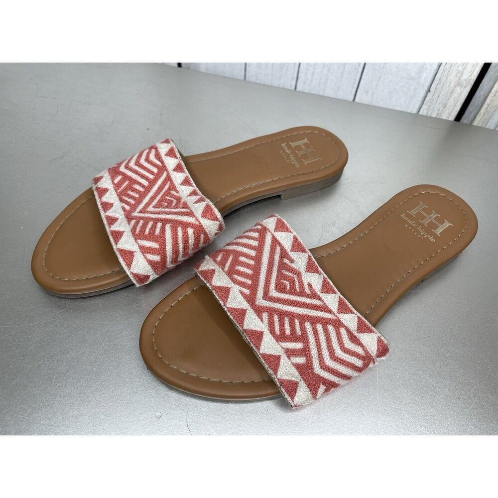Haute Hippie Casual Slides Women’s Aztec Sandals Boho Size 8 Orange Red